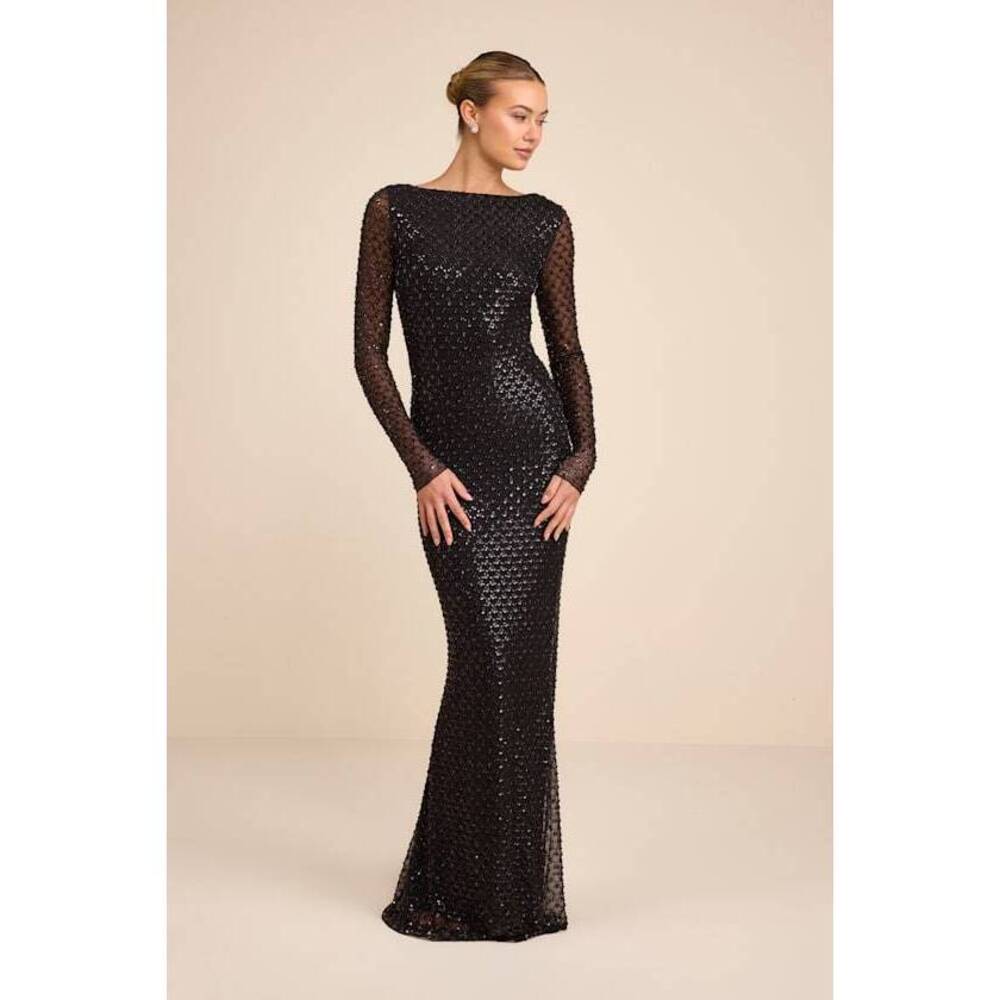 Lulu's Black Sequin Long Sleeve Maxi Dress